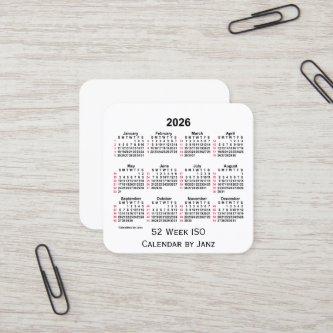 2026 White 52 Week ISO Calendar by Janz Square
