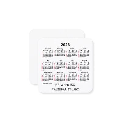 2026 White 52 Week ISO Calendar by Janz Square