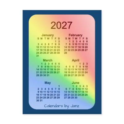 2027 Rainbow Blue 6 Month Mini Calendar by Janz Postcard