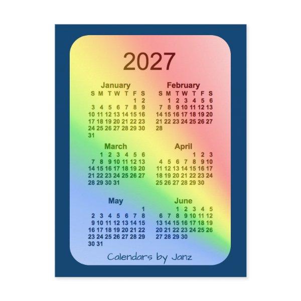 2027 Rainbow Blue 6 Month Mini Calendar by Janz Postcard