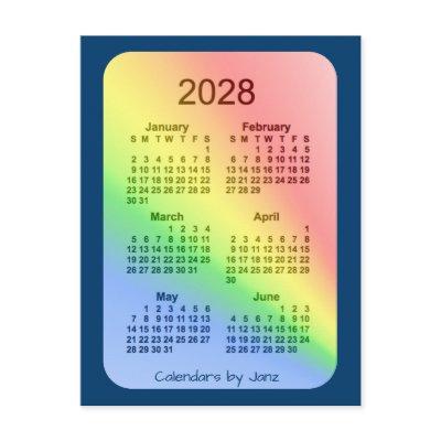 2028 Rainbow Blue 6 Month Mini Calendar by Janz Postcard
