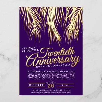 20th anniversary glamour party gold purple palms foil invitation