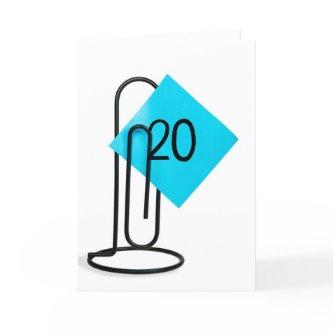 20th Birthday Note On a Paper Clip Card