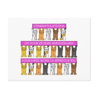 25 Year Work Anniversary Congratulations Cute Cats Postcard