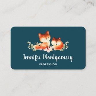 2 Cute Little Red Foxes Watercolor Design