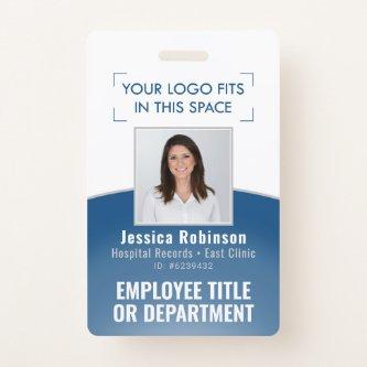 2 Sided Barcode & Your Logo Employee Photo ID Blue Badge