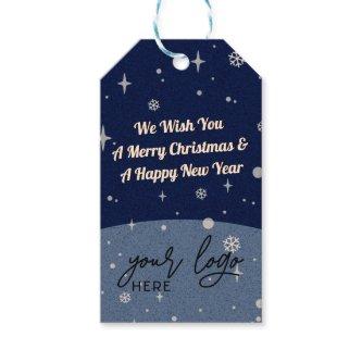 2 sides Business Logo and QR code Blue Christmas Gift Tags
