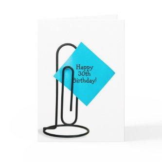 30th Birthday note on paper clip Card