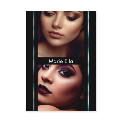 3.5" x 5" Black Teal Comp Card Photo Template Glam