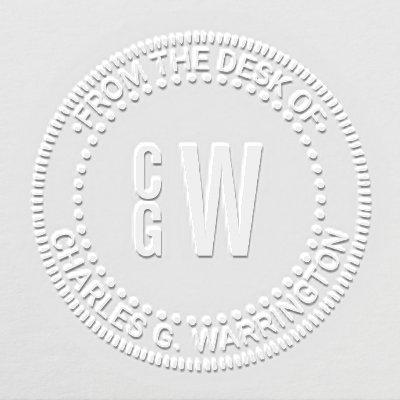 3 Initial Letter Monogram Bx From the Desk of Name Embosser