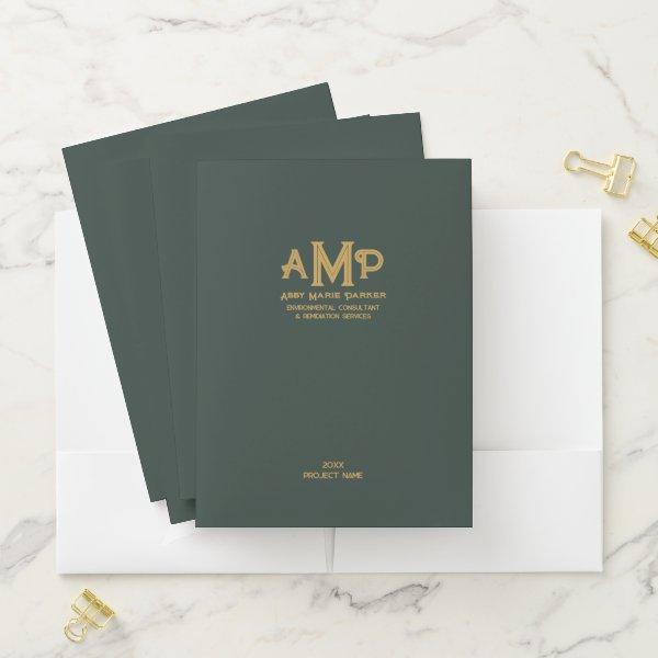 3 Letter Monogram Business Logo Gold Dark Green Pocket Folder