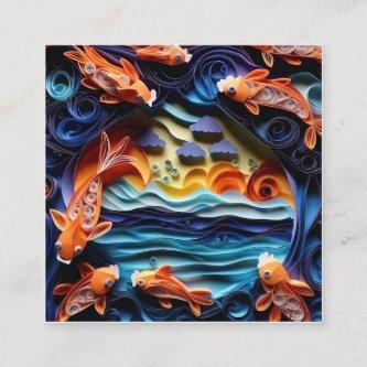 3D A colorful illustration of lake with koi fish Square
