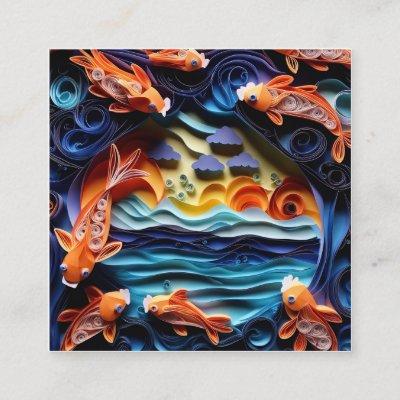 3D A colorful illustration of lake with koi fish Square