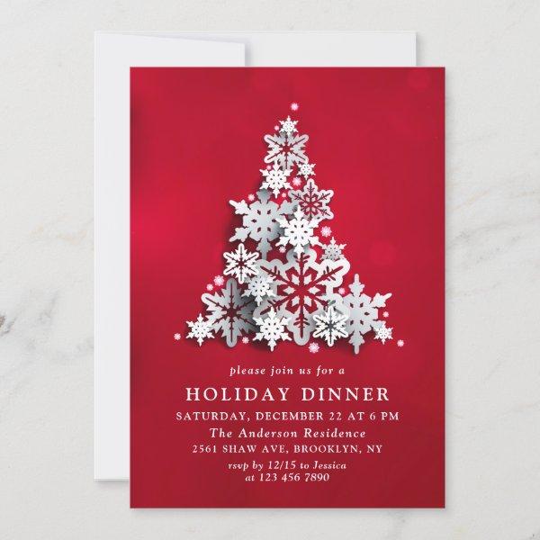 3D Elegant Snowflakes Christmas HOLIDAY DINNER Invitation
