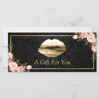 3D Gold Lips Beauty Salon Floral Gift Certificate
