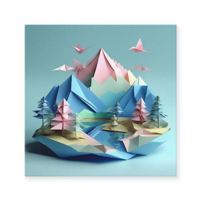 3d paper art, Lake scenery landscape, mountains, Square