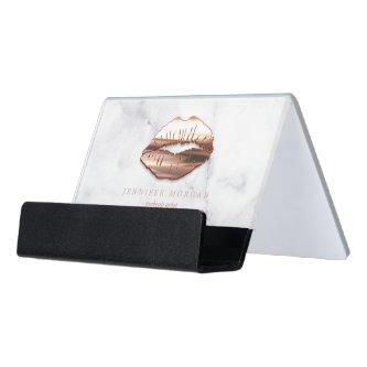 3D Rose Gold Lips White Marble Makeup Artist Desk  Holder
