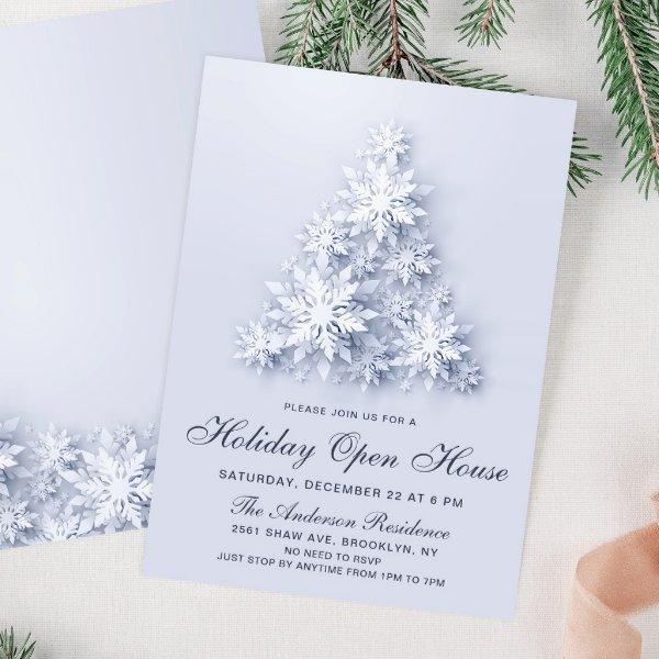 3D Snowflakes Christmas Tree Holiday Open House Invitation