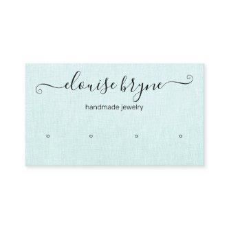 4 Four Hole Earring Aqua Blue Linen Script