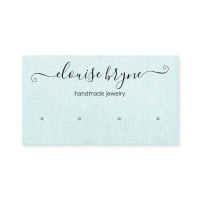 4 Four Hole Earring Aqua Blue Linen Script