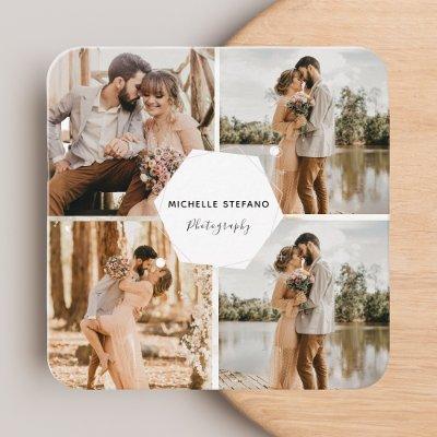 4 Photo Wedding Collage Photographer QR Code Frame Square