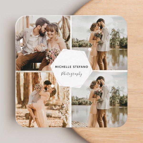 4 Photo Wedding Collage Photographer QR Code Frame Square