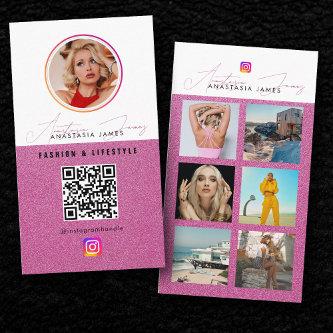 6 Photo Feed Grid Social Media QR Code Pink