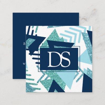 80s Luxe Abstract | Turquoise and Navy Monogram Calling Card