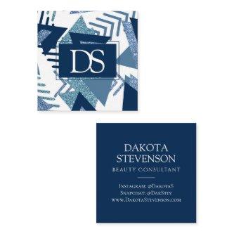 80s Luxe Abstract | Turquoise and Navy Monogram Calling Card