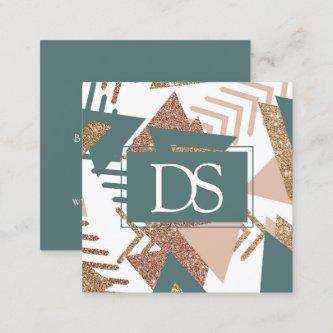 80s Retro Abstract | 70s Green and Gold Monogram Calling Card