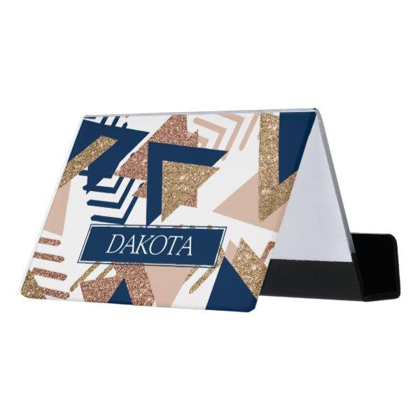 80s Trendy Abstract | Navy and Rose Gold Custom Desk  Holder