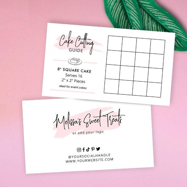 8" Square Cake Cutting Diagram 2x2 Party Servings Enclosure Card