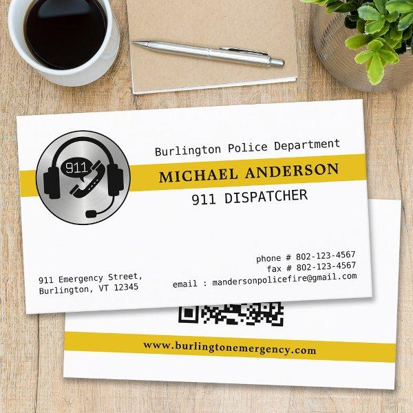 911 Dispatcher Custom Logo Thin Gold Line QR Code