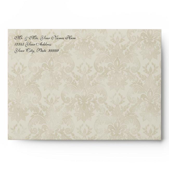 A7 Black n Cream Fleur de Lis Damask Wedding Envelope