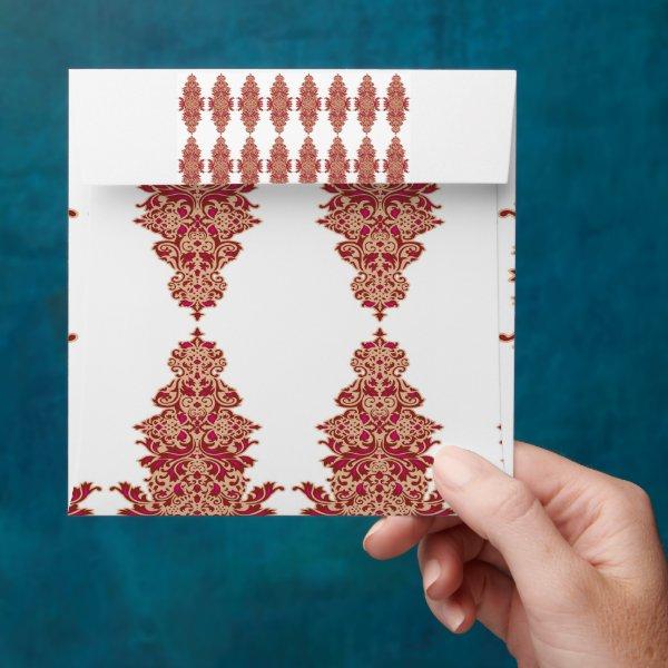 a black background with a red pattern on it envelope