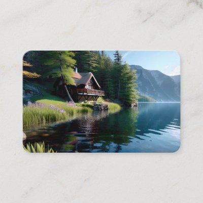 A cottage near a mountain lake in the Nature AI
