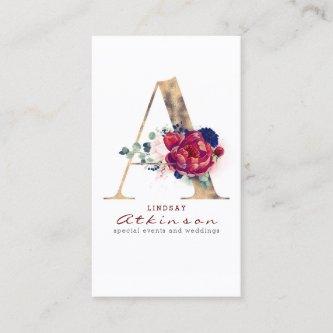 A Monogram Burgundy Gold and Navy Blue Floral
