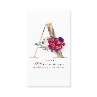 A Monogram Burgundy Red Flowers and Faux Gold