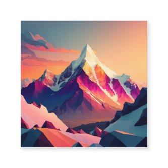A stunning sunset over colorful snowy mountains.  square