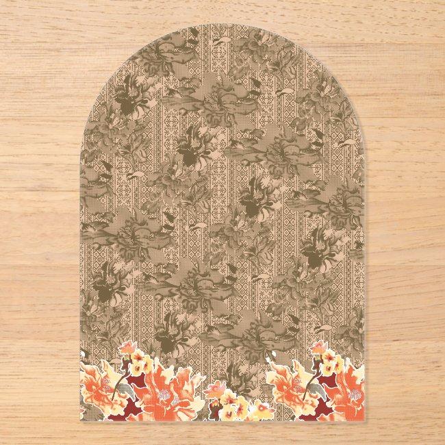 A vintage floral pattern with intricate brown desi acrylic invitations