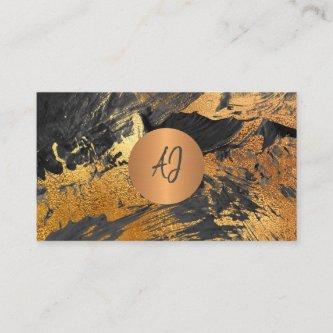 Abstract acrylic painting gold black monogrammed