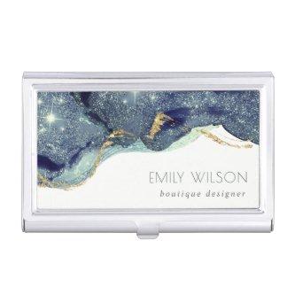 Abstract Alcohol Ink Silver Navy Blue Glitter  Case