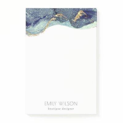 Abstract Alcohol Ink Silver Navy Blue Glitter Post-it Notes