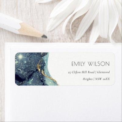 Abstract Alcohol Ink Silver Navy  Glitter Address Label