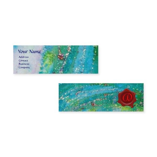 ABSTRACT AQUA BLUE TEAL GOLD SPARKLES,RED WAX SEAL MINI