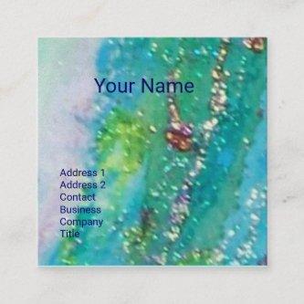 ABSTRACT AQUA BLUE TEAL GOLD SPARKLES,RED WAX SEAL SQUARE
