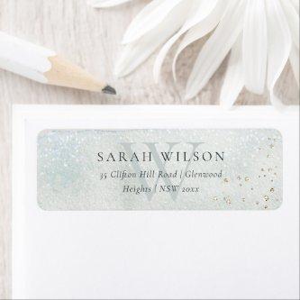 Abstract Aqua Silver Brush Stoke Monogram Address Label