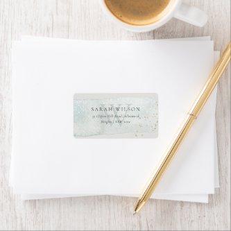 Abstract Aqua Silver Brush Stoke Monogram Address Label