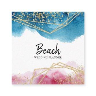 *~* Abstract Beach Blue Pink Gold Glitter Polygons Square