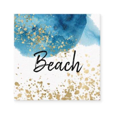 *~* Abstract Beach Blue Watercolor  Gold Glitter Square